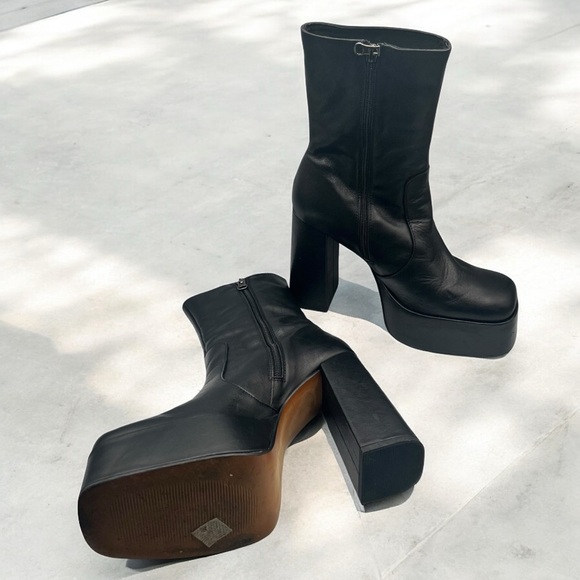 Y2K L’Intervalle Black Leather Platform Ankle Boots Sz 41 - Picture 9 of 14